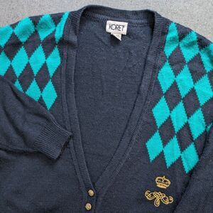 Vintage Koret Cardigan Women's Large Navy Argyle Preppy Academia Wool